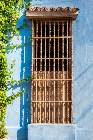 The colorful colonial houses at the walled city of Cartagena de Indiasの写真素材
