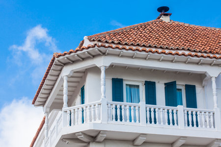 Beautiful colonial building located at the walled city in Cartagena de Indiasのeditorial素材