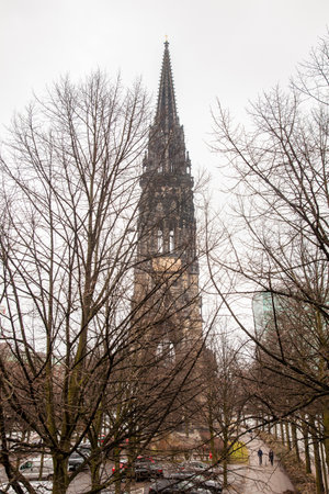 Remains of the Saint Nicholas church which was almost completely destroyed during the bombing of Hamburg in World War IIのeditorial素材