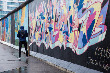 The Wall Museum East Side Gallery on a cold end of winter dayのeditorial素材