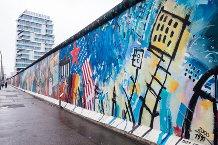 The Wall Museum East Side Gallery on a cold end of winter dayのeditorial素材