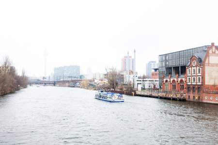 Canals of the Spree river in a cold end of winter dayのeditorial素材
