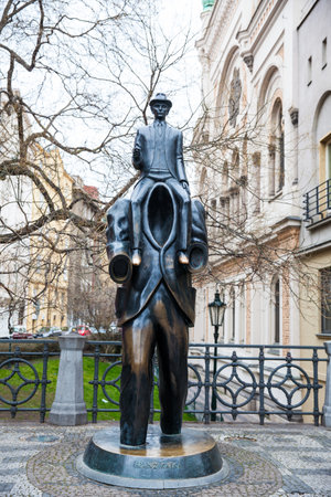 The Statue of Franz Kafka an sculpture by artist Jaroslav R?naのeditorial素材