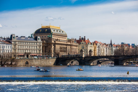 The beautiful old town of Prague city, the Vltava river and Legion bridge seen from Kampa parkのeditorial素材
