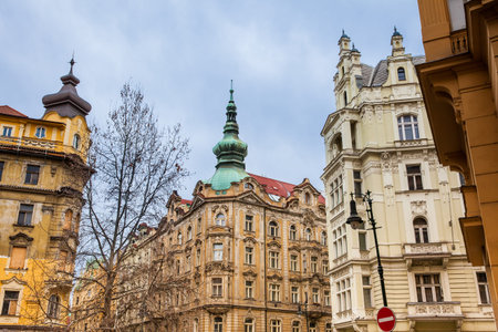 Beautiful architecture of the buildings at Prague old town