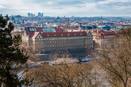 Prague city seen from the Letna hill in a beautiful early spring dayの写真素材