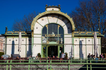 Karlsplatz Stadtbahn Station an example of Jugendstil architecture in Viennaのeditorial素材