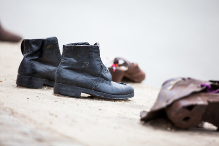 Shoes on the Danube Bank a memorial in honor of the Jews killed by fascist Arrow Cross militiamen in Budapest during World War IIのeditorial素材