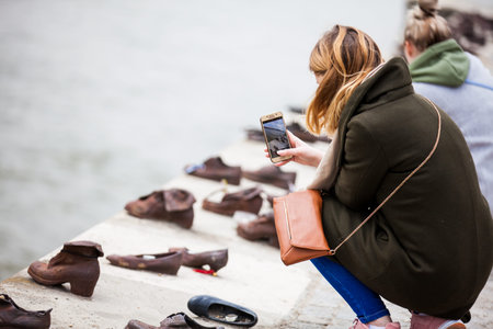 Shoes on the Danube Bank a memorial in honor of the Jews killed by fascist Arrow Cross militiamen in Budapest during World War IIのeditorial素材