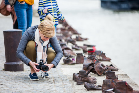 Shoes on the Danube Bank a memorial in honor of the Jews killed by fascist Arrow Cross militiamen in Budapest during World War IIのeditorial素材