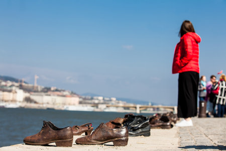 Shoes on the Danube Bank a memorial in honor of the Jews killed by fascist Arrow Cross militiamen in Budapest during World War IIのeditorial素材