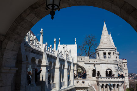 Fisherman Bastion a terrace located on the Buda bank of the Danube at the Castle hill built on 1902のeditorial素材