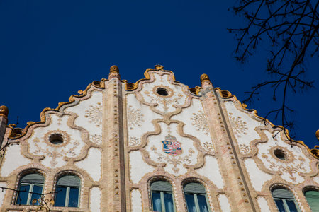 Antique beautiful Art Nouveau building at the fifth district of Budapestのeditorial素材