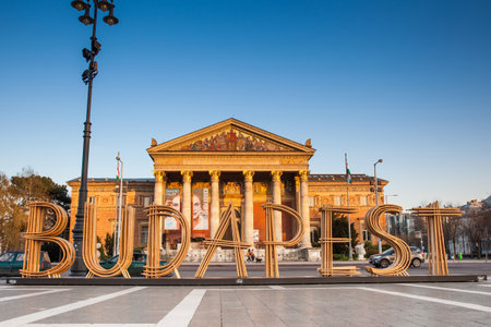 Budapest city hall and the Budapest Hall of Art on backgroundのeditorial素材