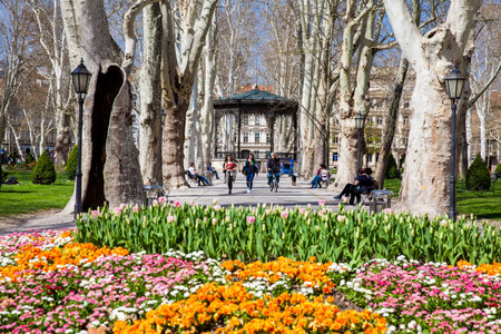 Zrinjevac park the oldest of the lower town in Zagreb capital of Croatiaのeditorial素材