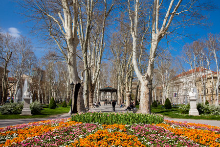 Zrinjevac park the oldest of the lower town in Zagreb capital of Croatiaのeditorial素材