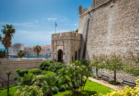 Ploce gate and Fort St. Ivana at the beautiful Dubrovnik city wallsの写真素材