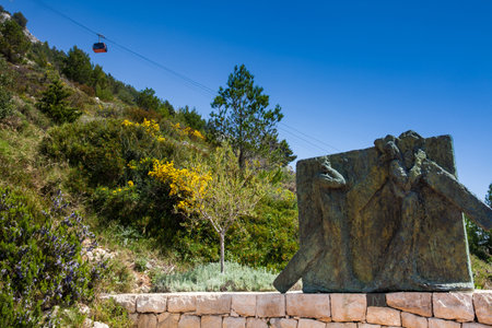 Cable car and the Stations of the Cross located along the Mount Srd walking trail in a beautiful early spring dayのeditorial素材