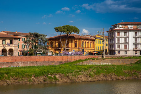 View of Arno river and the beautiful Pisa cityのeditorial素材