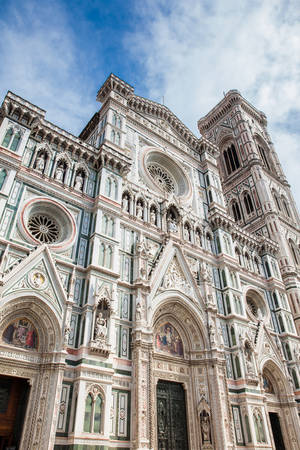 The Giotto Campanile and Florence Cathedral consecrated in 1436の写真素材