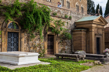 Cemetery of the Holy Door to a monumental cemetery located within the fortified bastion of the Basilica of San Miniato al Monte in Florenceのeditorial素材