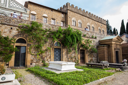 Cemetery of the Holy Door to a monumental cemetery located within the fortified bastion of the Basilica of San Miniato al Monte in Florenceのeditorial素材