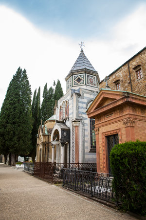 Cemetery of the Holy Door to a monumental cemetery located within the fortified bastion of the Basilica of San Miniato al Monte in Florenceのeditorial素材