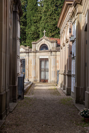 Cemetery of the Holy Door to a monumental cemetery located within the fortified bastion of the Basilica of San Miniato al Monte in Florenceのeditorial素材