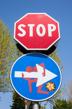 Florence street sign art by Clet Abrahamのeditorial素材