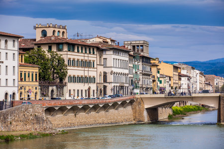 Alle Grazie Bridge and view of Florence cityのeditorial素材