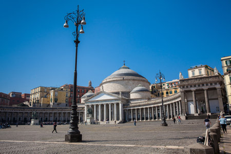 Basilica of San Francesco di Paola located on the west side of the Piazza del Plebiscitoのeditorial素材