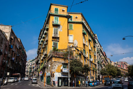 Beautiful facades of the antique buildings in Naples old cityのeditorial素材