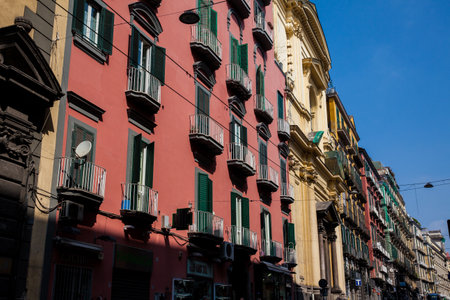 Beautiful facades of the antique buildings in Naples old cityのeditorial素材
