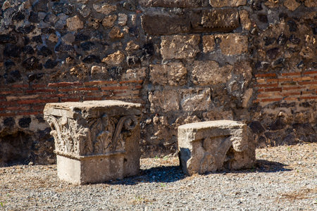 Remains of the columns in the ancient city of Pompeiiの写真素材