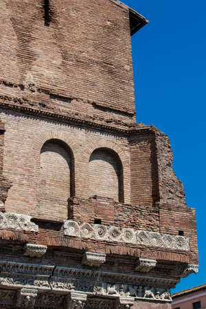 Detail of a Medieval house called the Casa dei Crescenzi built on 1065 in Romeの写真素材