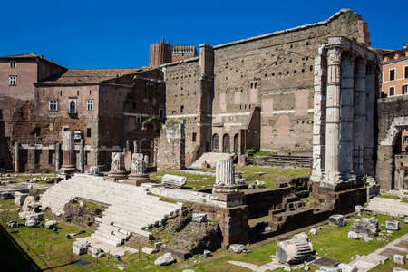 Ancient ruins of the Forum of Augustus with Temple of Mars the Avenger inaugurated in 2 BCの写真素材