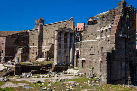 Ancient ruins of the Forum of Augustus with Temple of Mars the Avenger inaugurated in 2 BCの写真素材