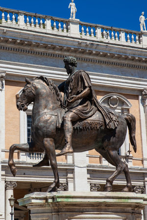 Replica of the equestrian statue of Marcus Aurelius located at the Capitoline Hill in Romeのeditorial素材