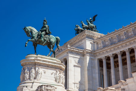 Detail of the statues of The Vittorio Emanuele II Monument also called Altare della Patria a monument built in honor of Victor Emmanuel II the first king of a unified Italyのeditorial素材