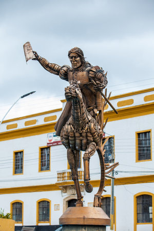 Monument honoring the indigenous Muisca at the central square of Turmeque city in Colombiaのeditorial素材