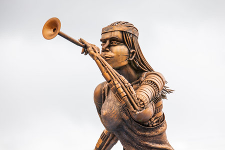 Monument honoring the indigenous Muisca at the central square of Turmeque city in Colombiaのeditorial素材