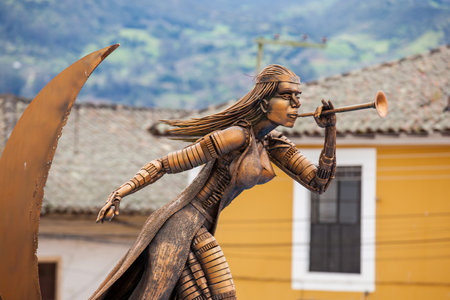 Monument honoring the indigenous Muisca at the central square of Turmeque city in Colombiaのeditorial素材