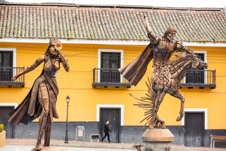 Monument honoring the indigenous Muisca at the central square of Turmeque city in Colombiaのeditorial素材
