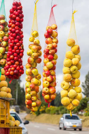 Traditional sale of fruits on the roads of the department of BoyacÃ¡ in Colombiaの写真素材