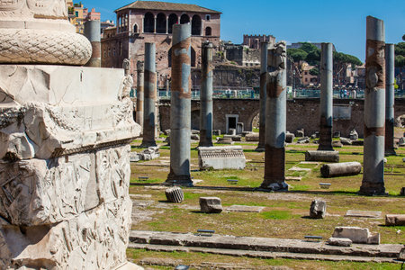 Ruins of the Forum of Caesar built by Julius Caesar near the Forum Romanum in Rome in 46 BCのeditorial素材
