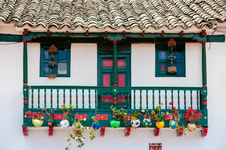 Flowering plants planted in the soccer balls traditionally produced in the beautiful small town of Mongui in Colombiaのeditorial素材