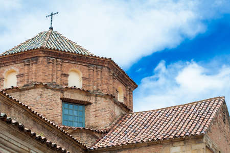 The historical Basilica of Our Lady of Mongui built between 1694 and 1760 at the beautiful small town of Mongui in Colombiaの写真素材