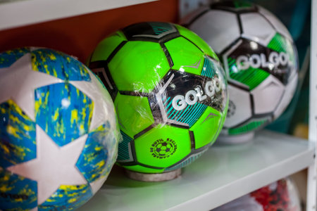 Traditional factories and stores of soccer balls at the beautiful small town of Mongui in Colombiaのeditorial素材