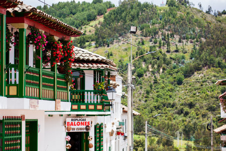 Traditional factories and stores of soccer balls at the beautiful small town of Mongui in Colombiaのeditorial素材