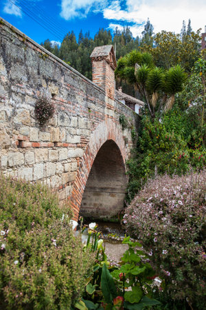 The Royal Bridge of Calicanto at the beautiful small town of Mongui in Colombiaの写真素材